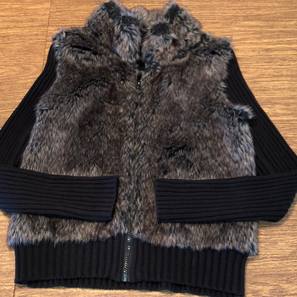 Heart N Crush Faux Fur Full Zip Sweater Jacket L